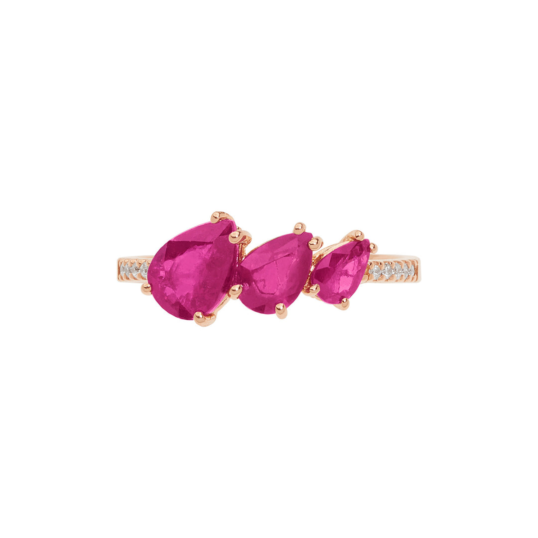 Comete-Ring aus Roségold mit Diamant- und Rubintropfen ANB2638