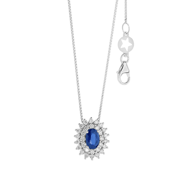 Comete-Halskette aus Gold, Diamanten und ovalem blauem Saphir GLB1601