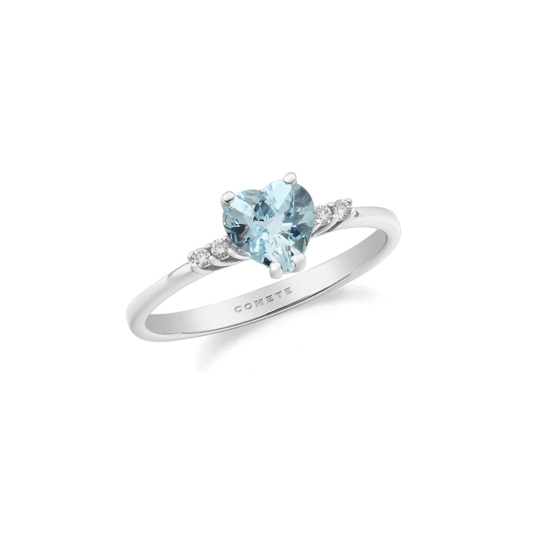 Kometenring aus 750‰ Gold, Diamanten und Aquamarinherz ANQ341