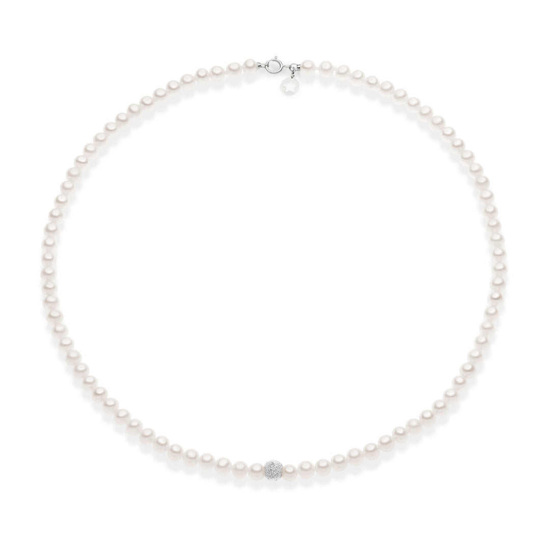 Collier Comete de perles et boule de diamants en or blanc 375‰ KFWQ260B
