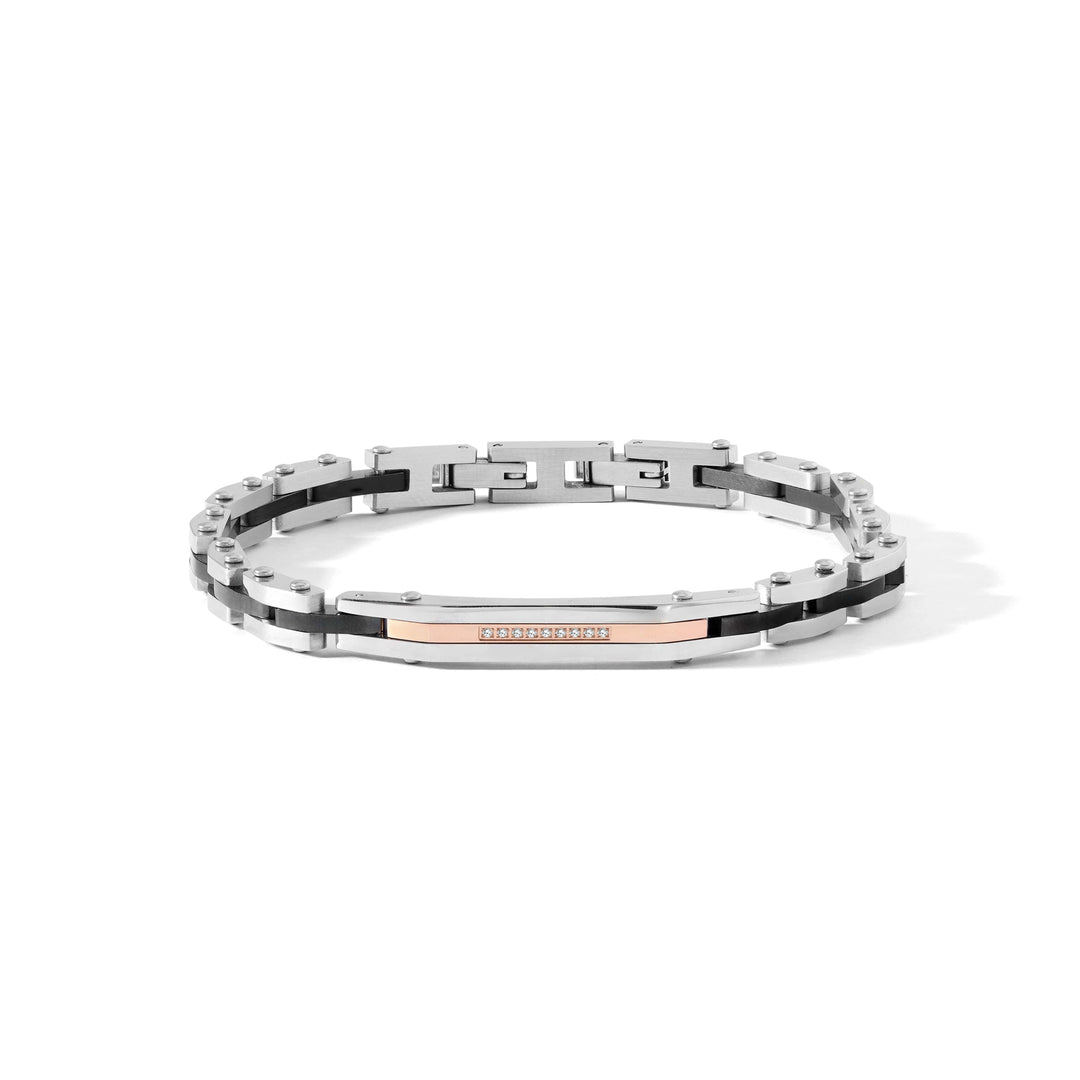 Bracelet Comete en Acier, PVD noir et rosé, diamants blancs UBR1284