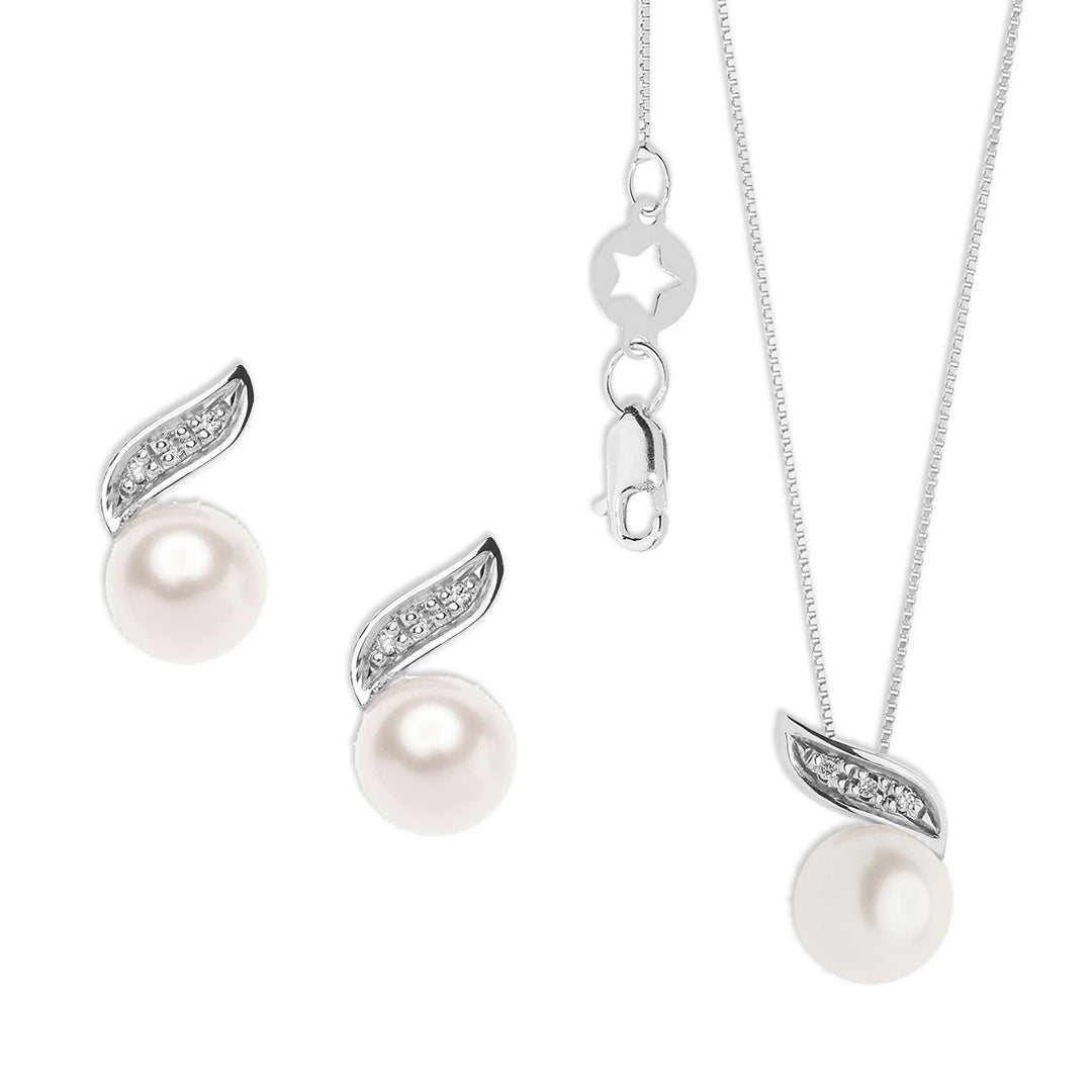Comete ketting en oorbellen in parels in goud en diamanten KIT612744