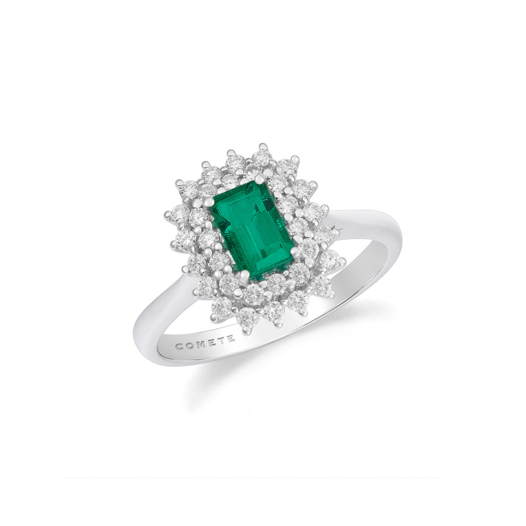 Comete Ring Witgoud, diamanten en achthoekige smaragd ANB2694