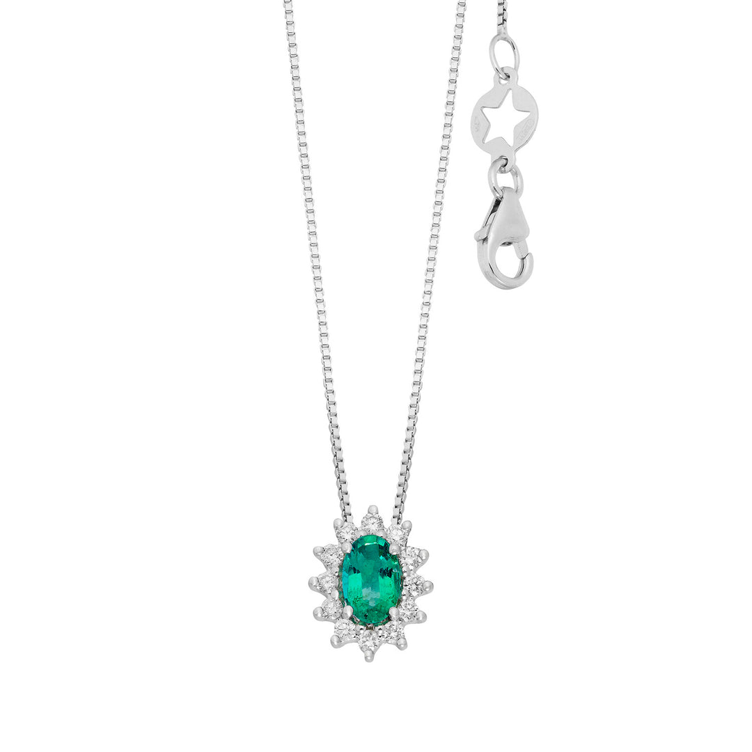 Comete ketting in witgoud met diamanten en ovale smaragd GLB1702S3