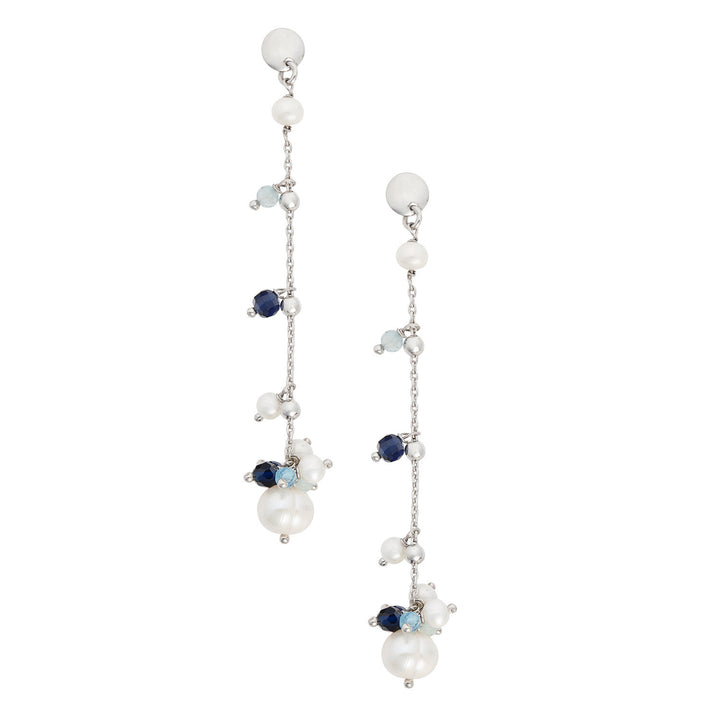 Comete Earrings in 925‰ Silver with Aquamarine, blue stones and freshwater pearls ORA221