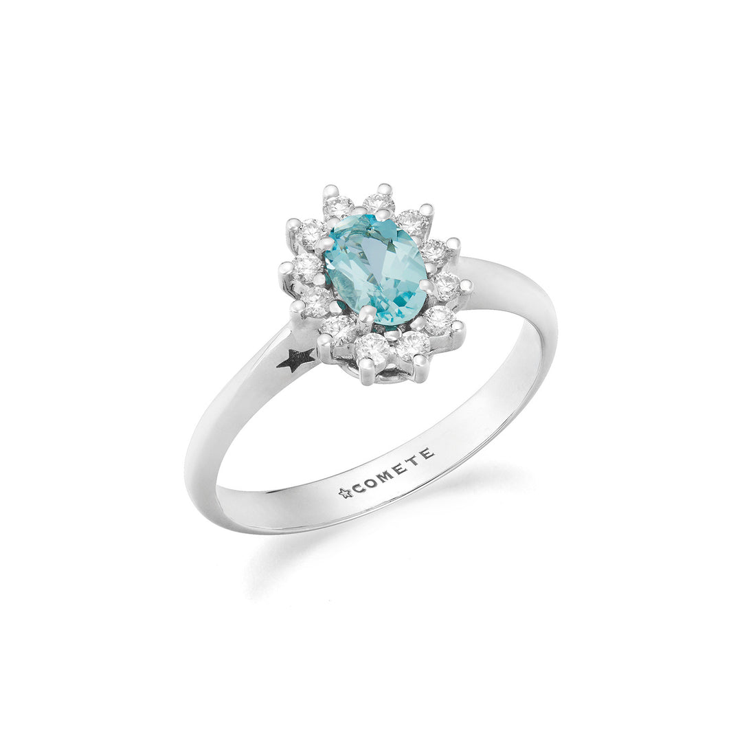 Bague Comete en or avec diamants et aigue-marine ovale ANQ362