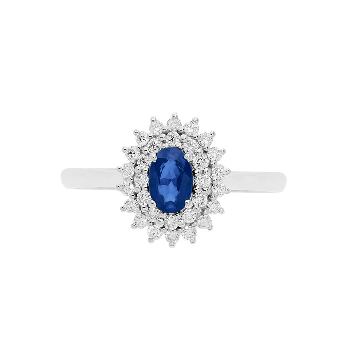 Comete-Goldring mit Diamanten und ovalem blauem Saphir ANB2621