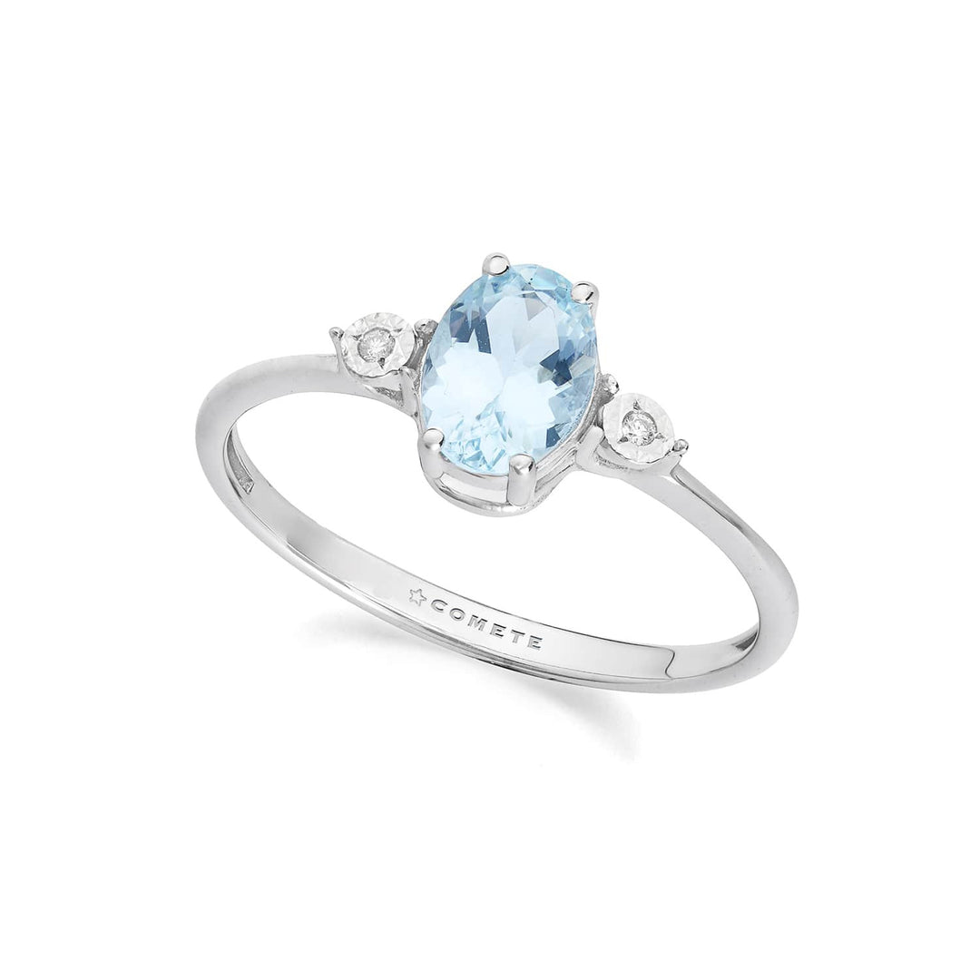 Comete Ring 375‰ Weißgold, Diamanten und ovaler Aquamarin KANQ001