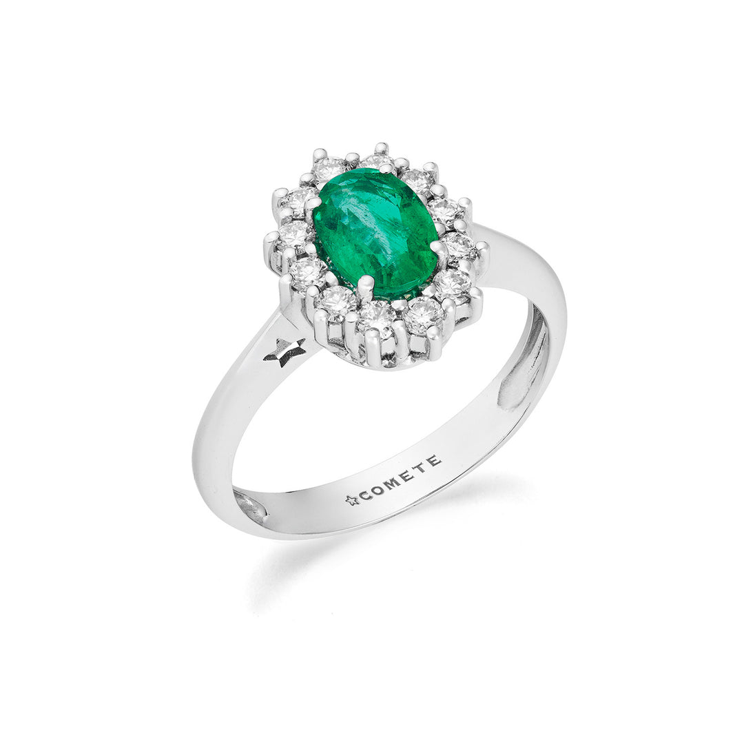 Comete Weißgoldring mit Diamanten und ovalem Smaragd ANB2751S3