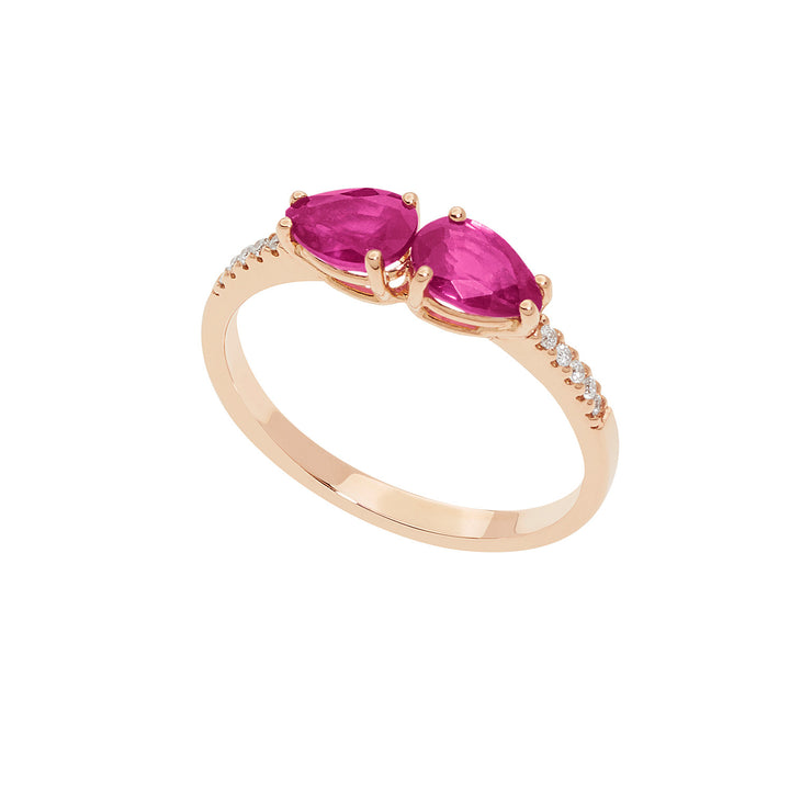 Comete-ring in roségoud met diamanten en robijnen druppel ANB2636