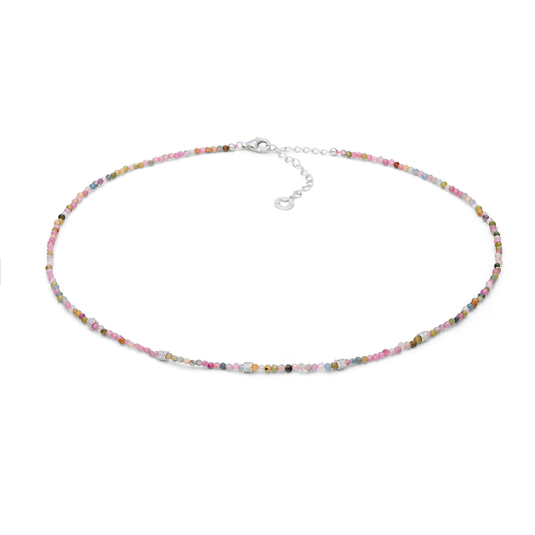 Collier Comete en argent 925‰ avec tourmaline multicolore et zircons GLA294