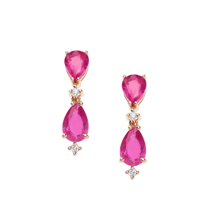 Comete-oorbellen in roségouden diamanten en robijnen drop ORB1061