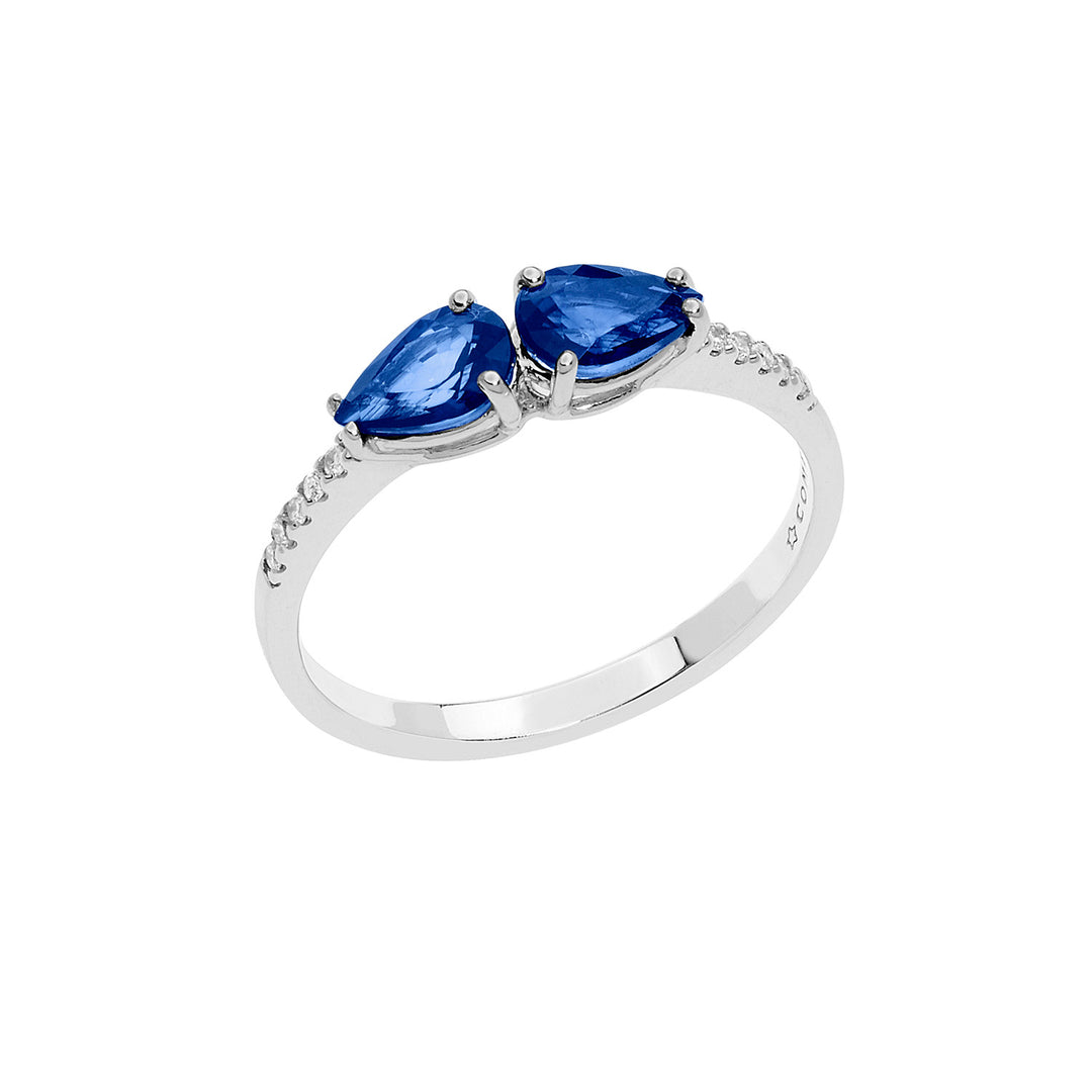 Comete-Goldring mit Diamant- und Saphirtropfen ANB2635