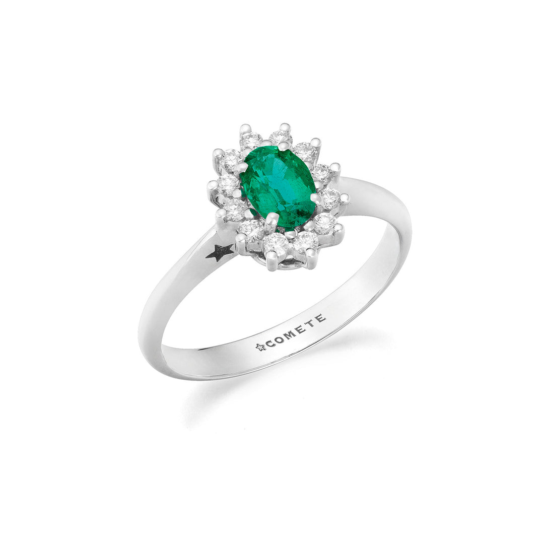 Comete Weißgoldring mit Diamanten und ovalem Smaragd ANB2751S3
