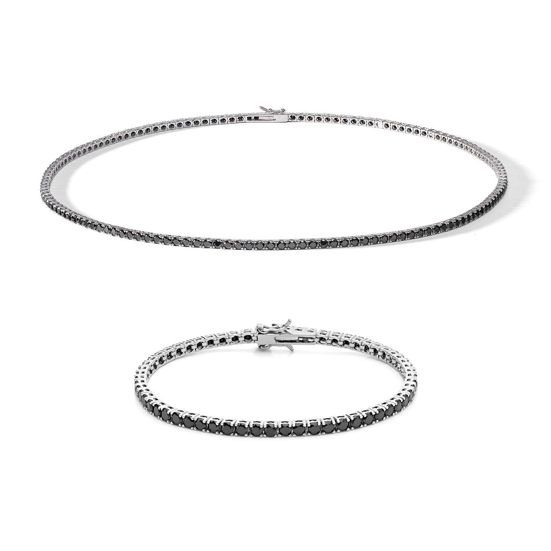 Comete Tennisketting en armband in zilver met zwarte zirkonen KIT738NM45993M18