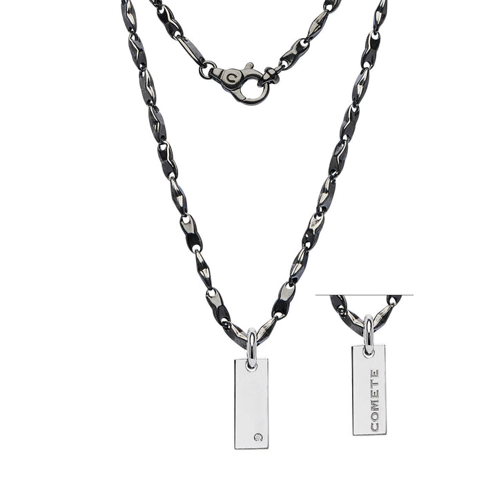 Comete-halsketting in gepolijst en gepolijst zilver, diamant en zwarte Spinels UGL751