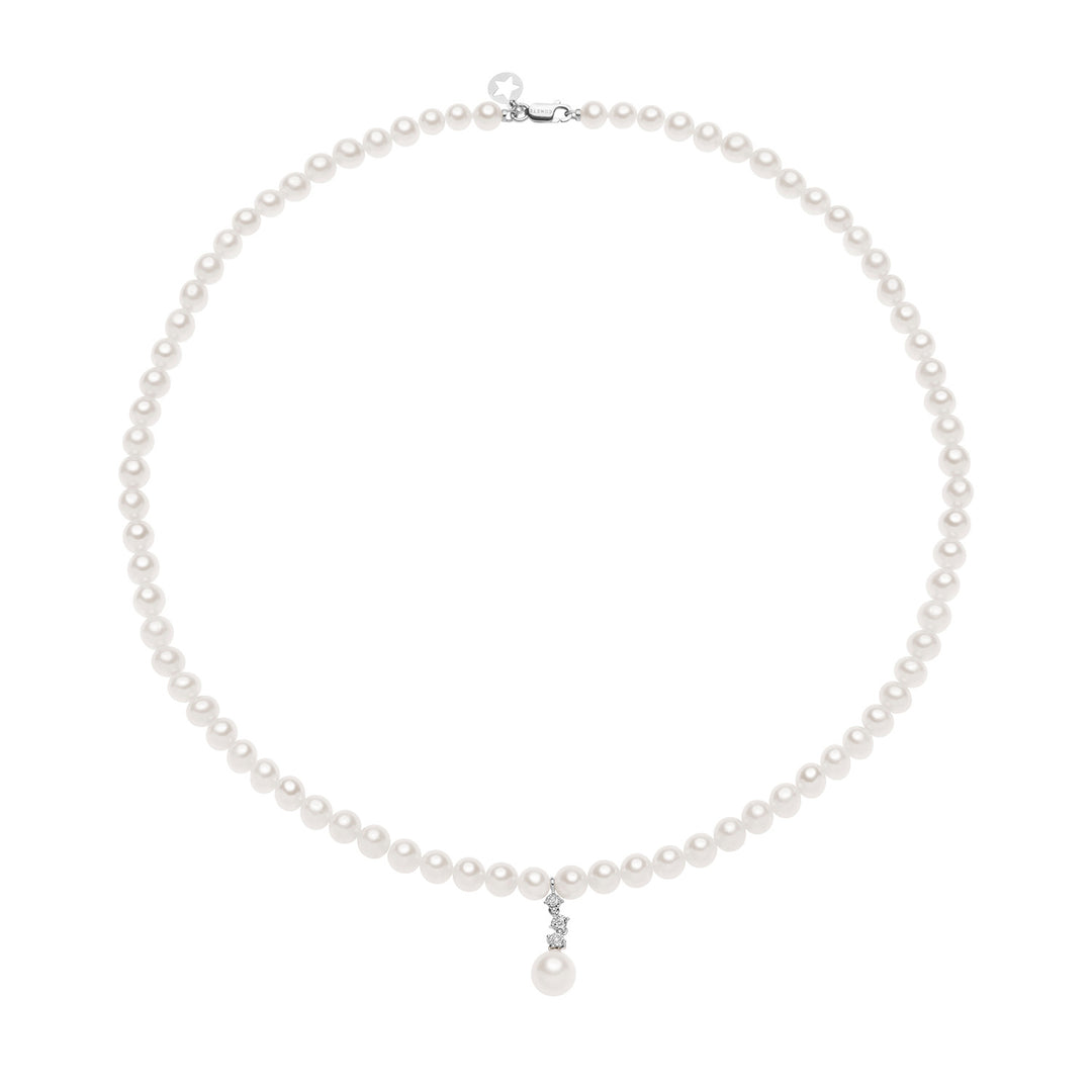 Comete-Perlenhalskette mit Gold- und Diamant-Trilogie FWQ324