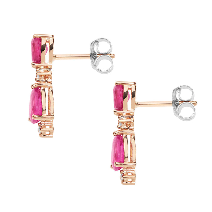 Comete-oorbellen in roségouden diamanten en robijnen drop ORB1061