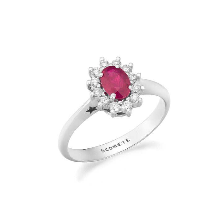 Comete Weißgoldring mit Diamanten und ovalem Rubin ANB2746