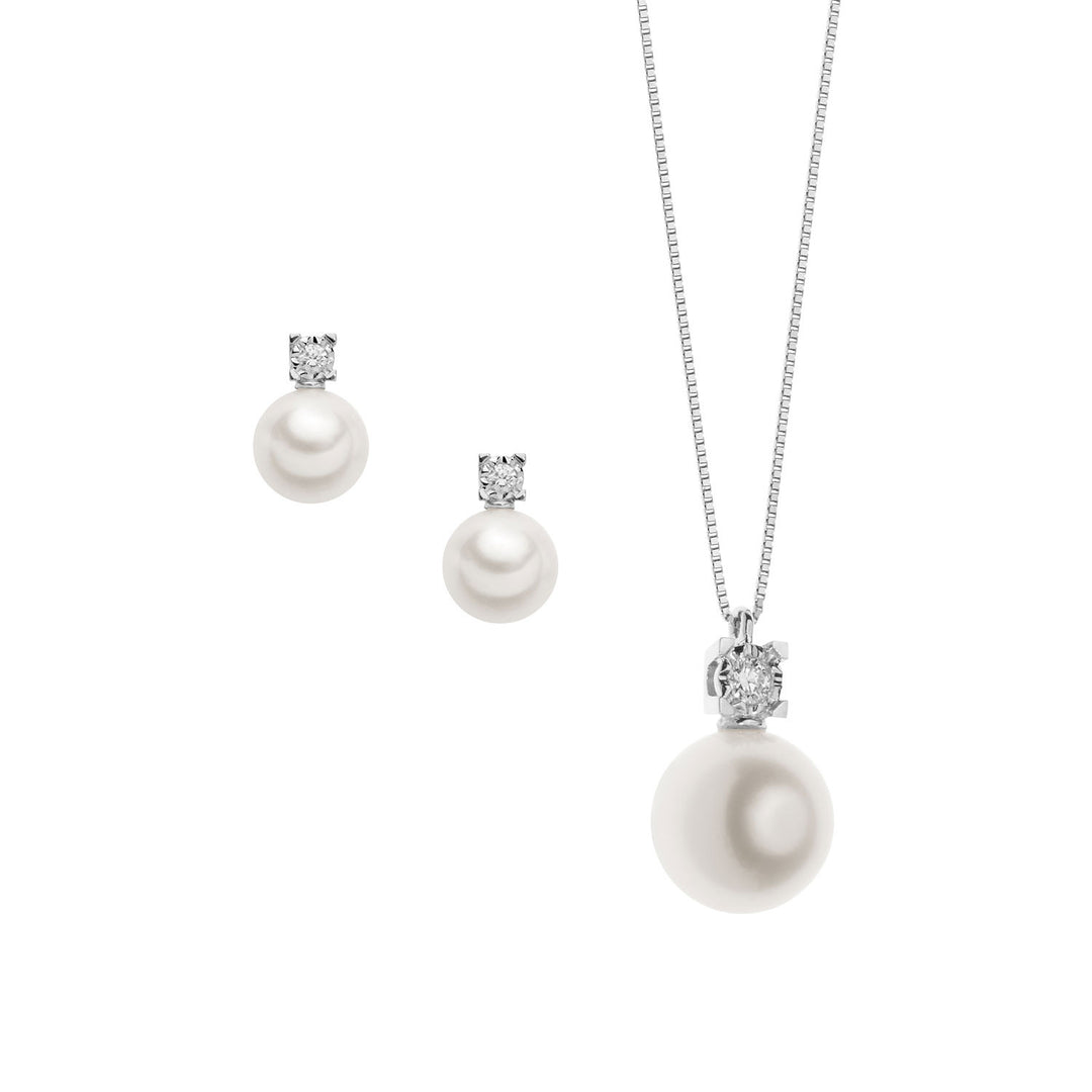 Comete Light Point ketting en pareloorbellen in goud en diamanten KIT592727