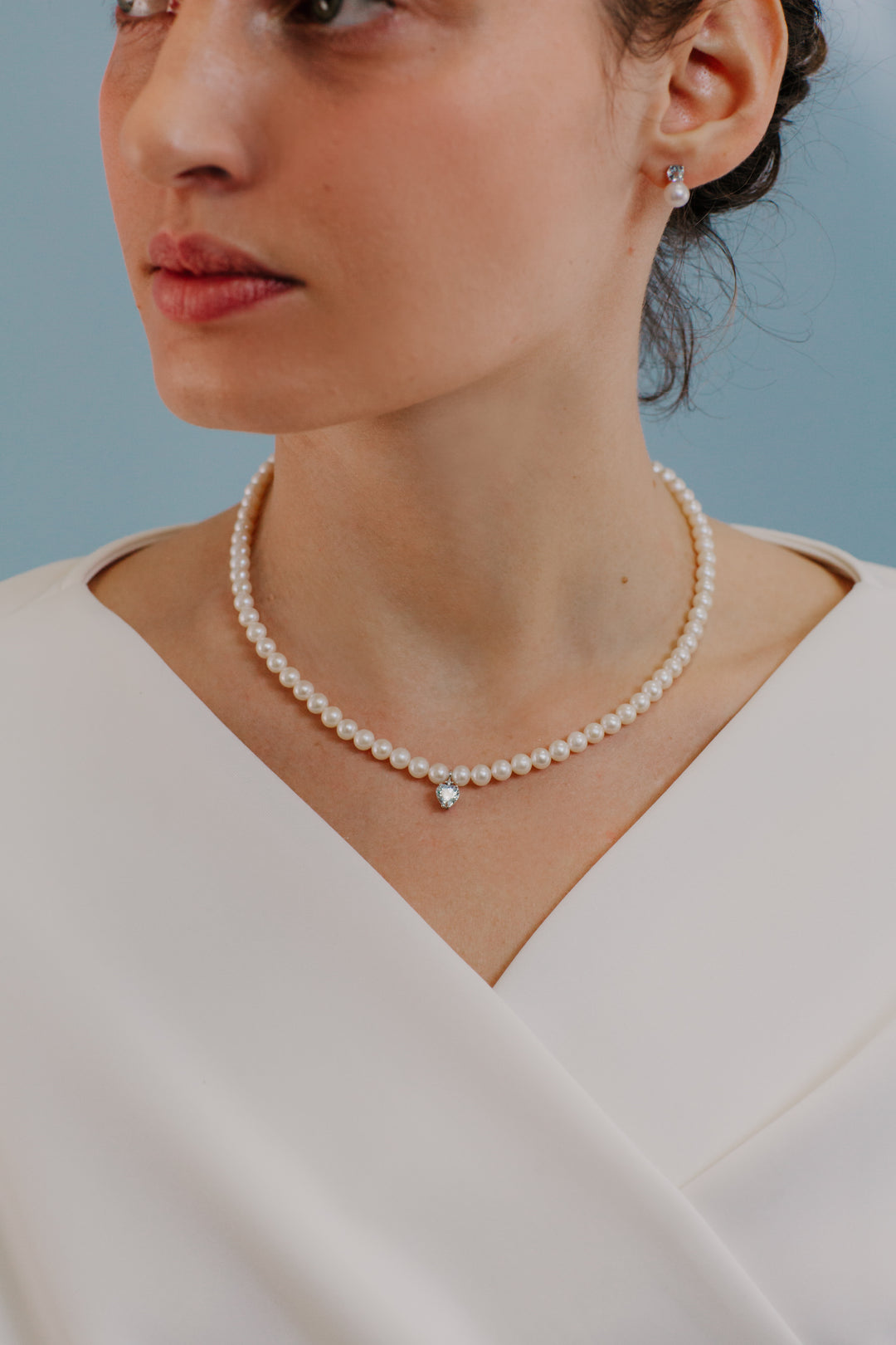 Comete zoetwaterparelketting in goud, diamanten en aquamarijn FWQ323