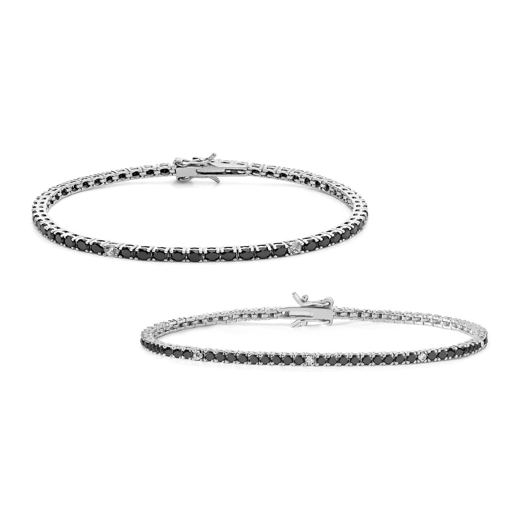 Comete Tennis heren en dames in 925‰ zilver en zwart-witte zirkonen KIT176M16990M20