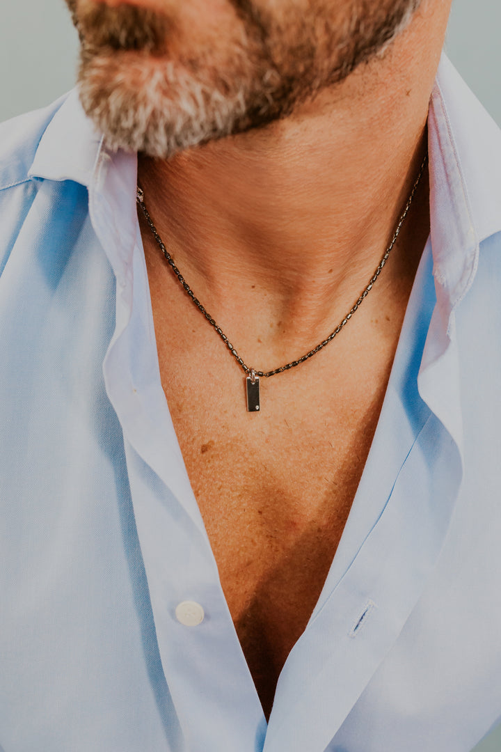 Comete ketting in gepolijst en gepolijst zilver, diamant, zwarte spinellen UGL753