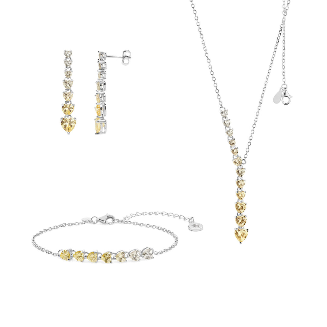 Comete Halskette, Ohrringe und Armband aus Silber mit Champagnerkristallen KIT245194234