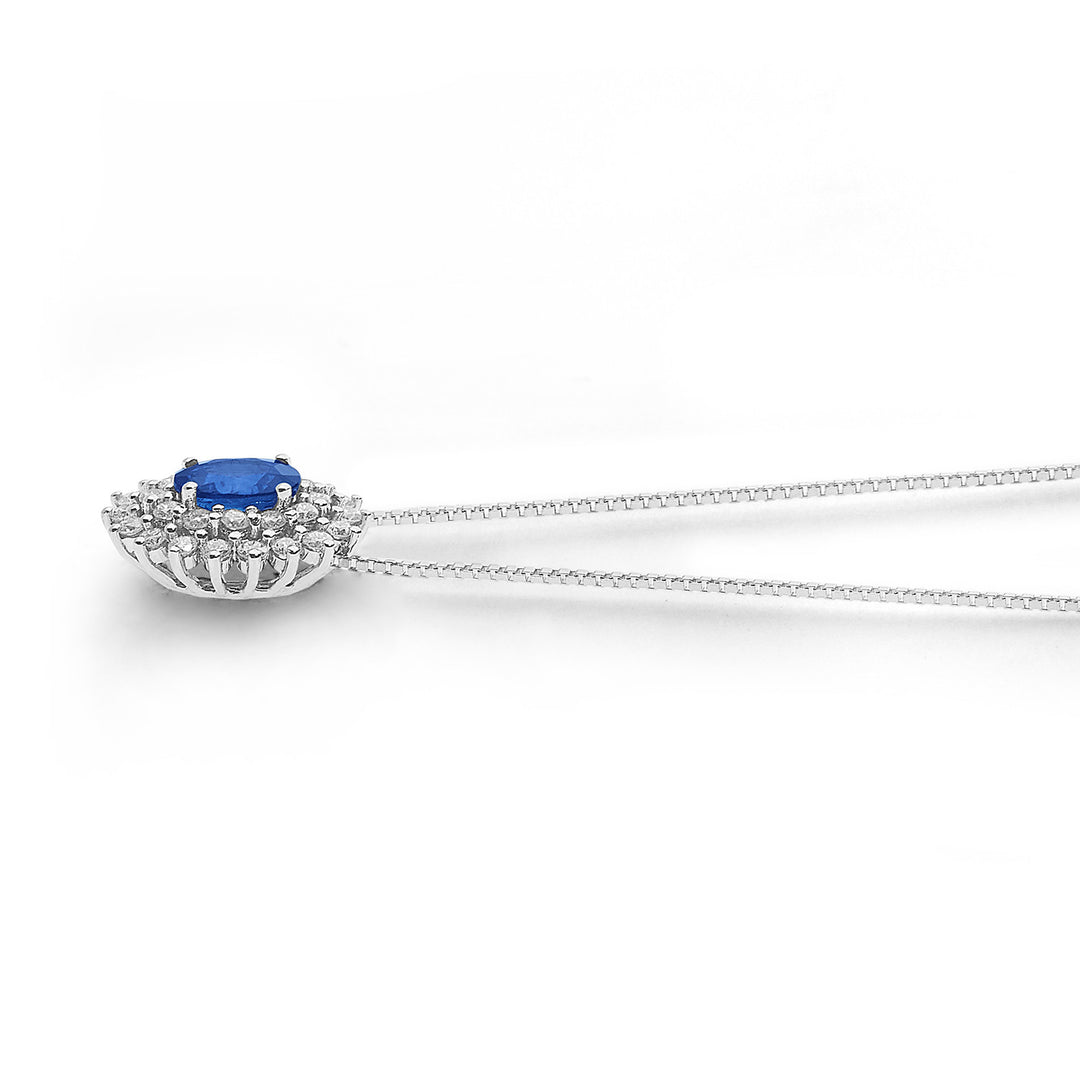 Comete-Halskette aus Gold, Diamanten und ovalem blauem Saphir GLB1601
