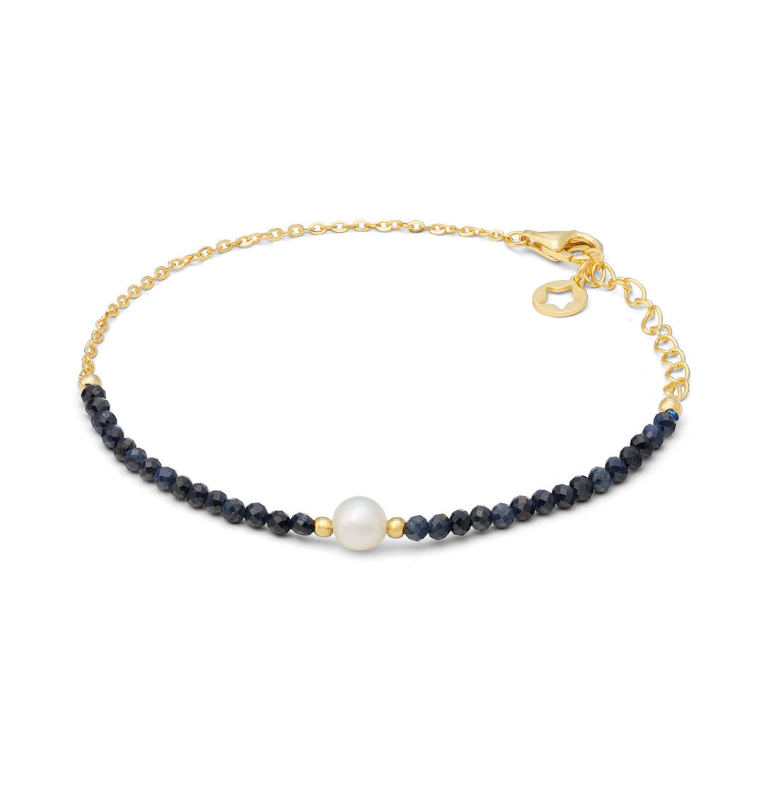 Comete Golden 925‰ Silberarmband mit blauer Saphirwurzel und Perle BRA286