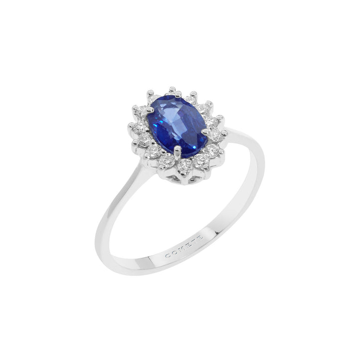 Comete gouden ring met diamanten en ovale blauwe saffier ANB2569
