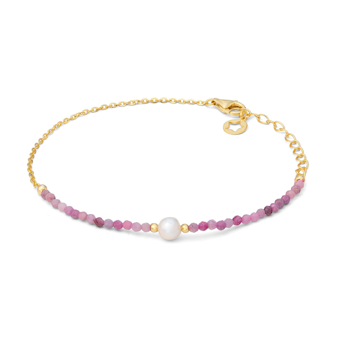 Bracelet Comete en argent plaqué or 925‰ avec racine de rubis et perle BRA290