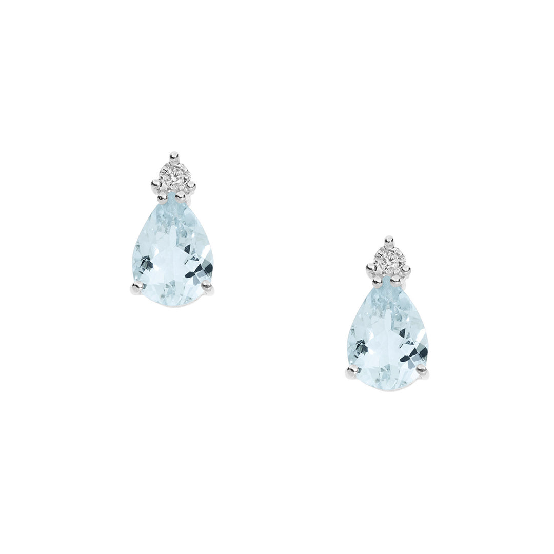 Comete gouden oorbellen met diamanten en aquamarijndruppel ORQ242