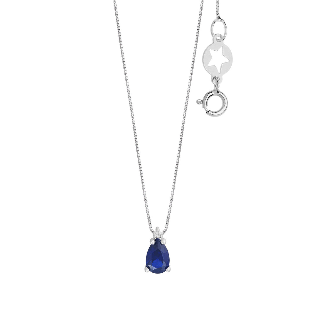 Comete-halsketting in 750 ‰ goud, diamanten en saffierdruppel GLB1682