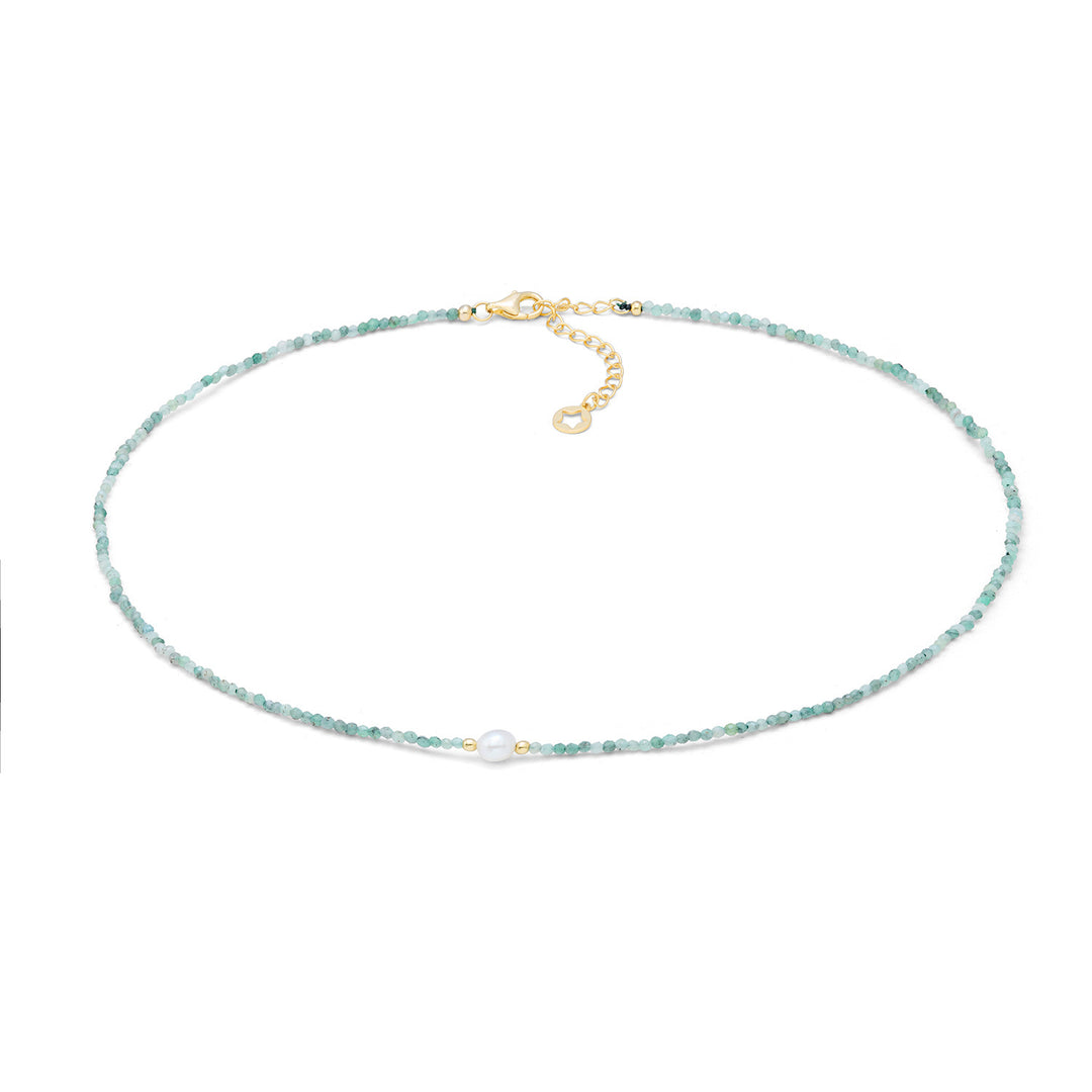 Collier Comete en argent 925‰ avec émeraude et perle GLA300