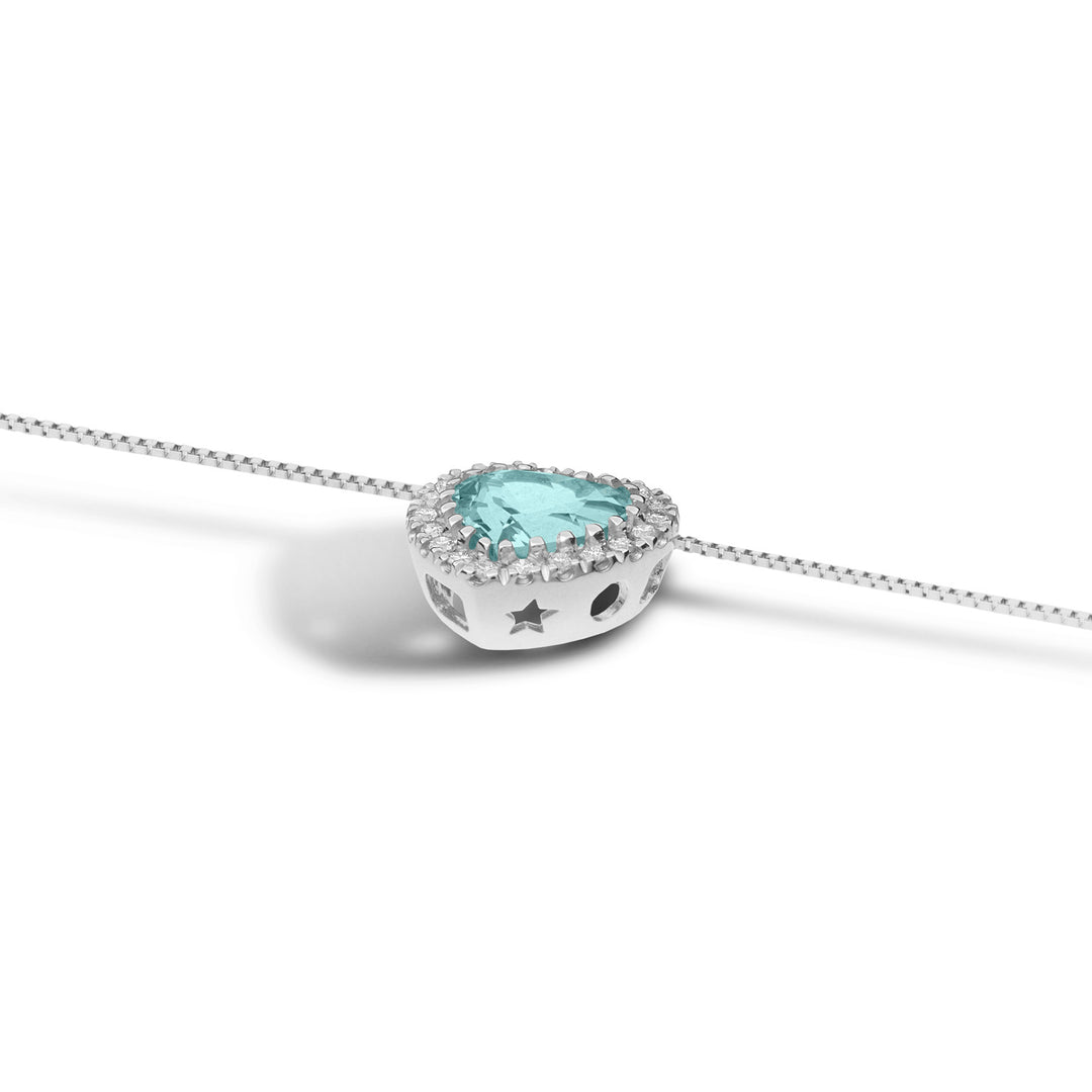 Comete gouden ketting met diamanten en aquamarijn hart GLQ 289