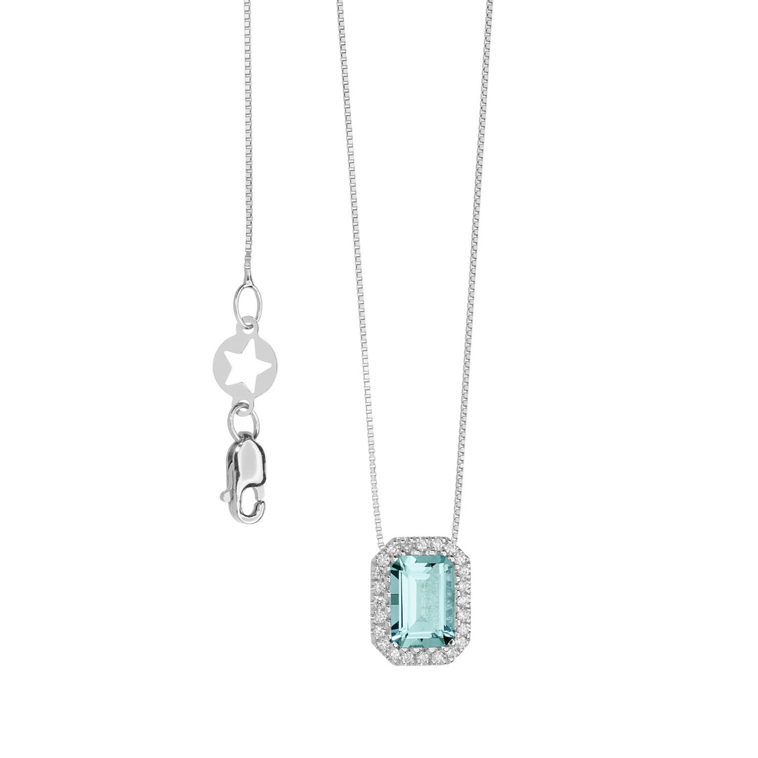 Comete gouden ketting met diamanten en achthoekige aquamarijn GLQ287