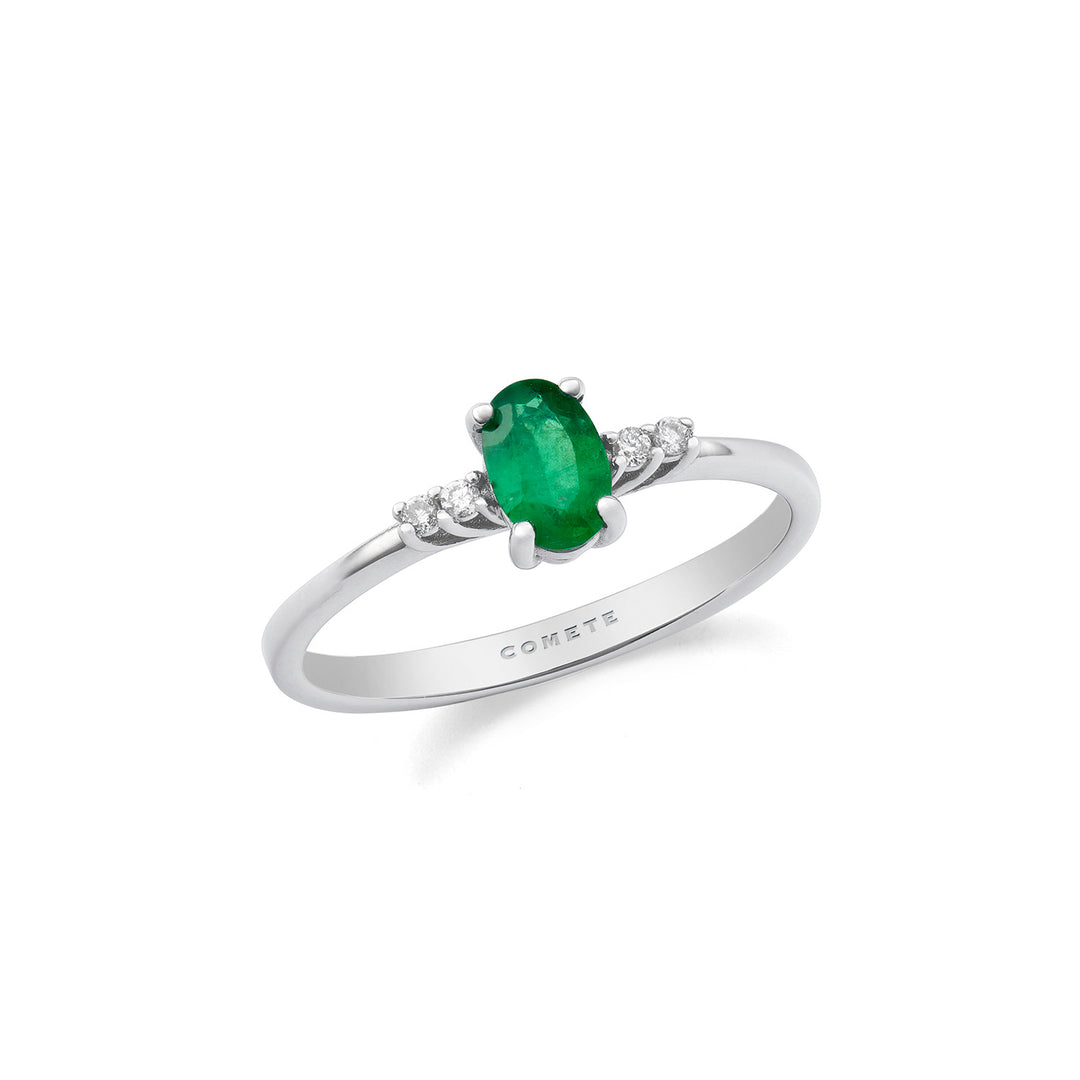 Comete-ring goud en witte diamanten, ovale smaragd ANB2688S3