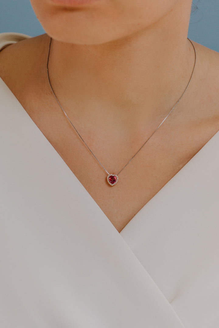 Comete ketting in goud, diamanten en roze topaas hart GLB1578