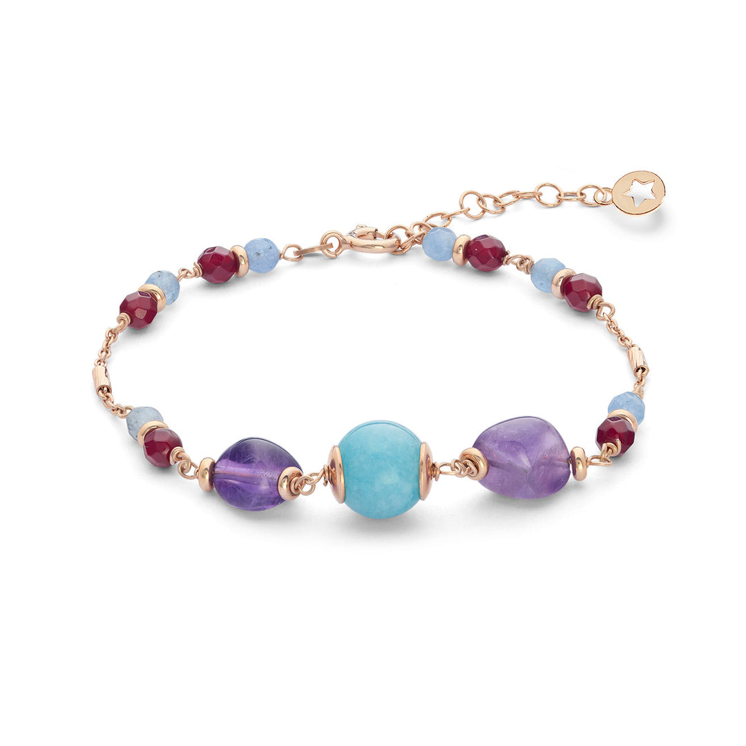 Comete 925‰ Silberarmband mit farbigem Amethyst, Jade und Achat BRA274