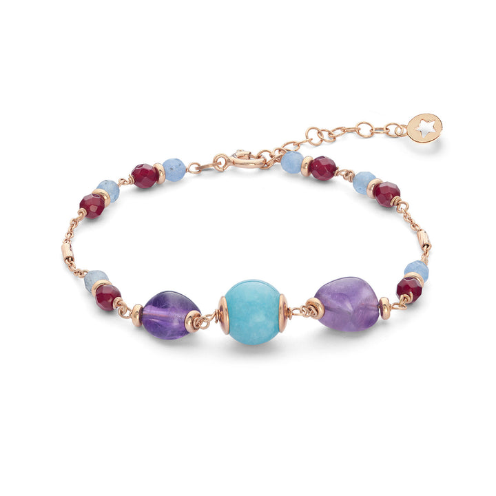 Comete 925‰ Silberarmband mit farbigem Amethyst, Jade und Achat BRA274
