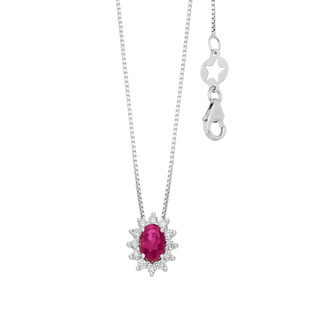 Comete ketting in witgoud met diamanten en ovale robijn GLB1701