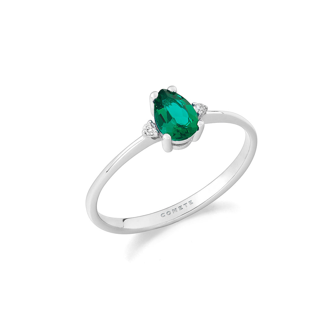 Comete-ring in 750 ‰ goud, diamanten en smaragddruppel ANB2711