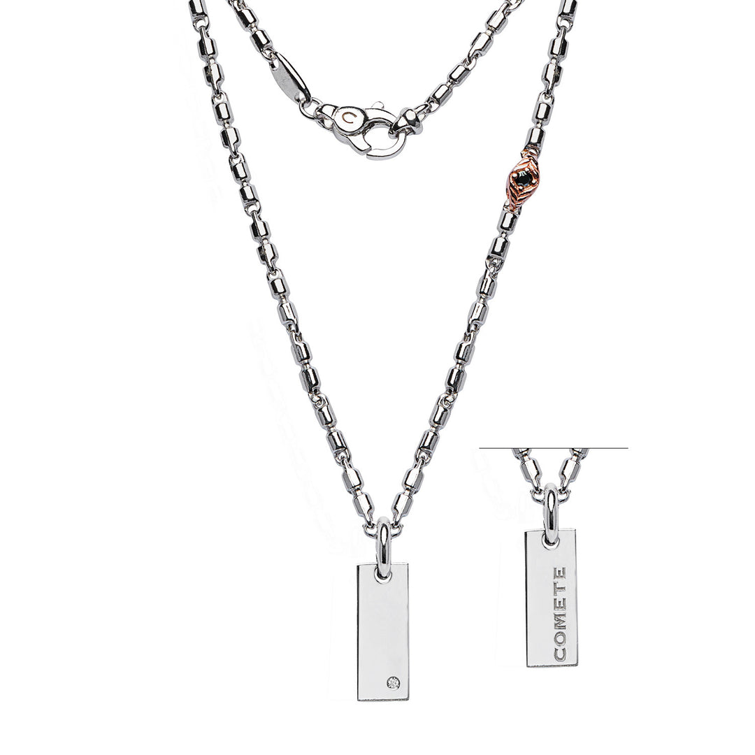 Comete ketting in gepolijst en rosé zilver, diamant en zwarte Spinels UGL752