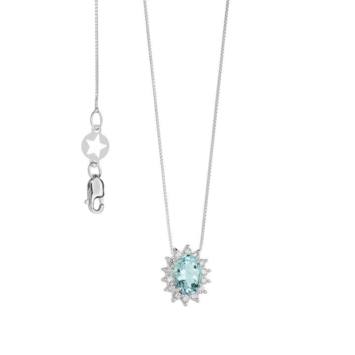 Comete Gold Necklace with Diamonds and Oval Aquamarine GLQ286