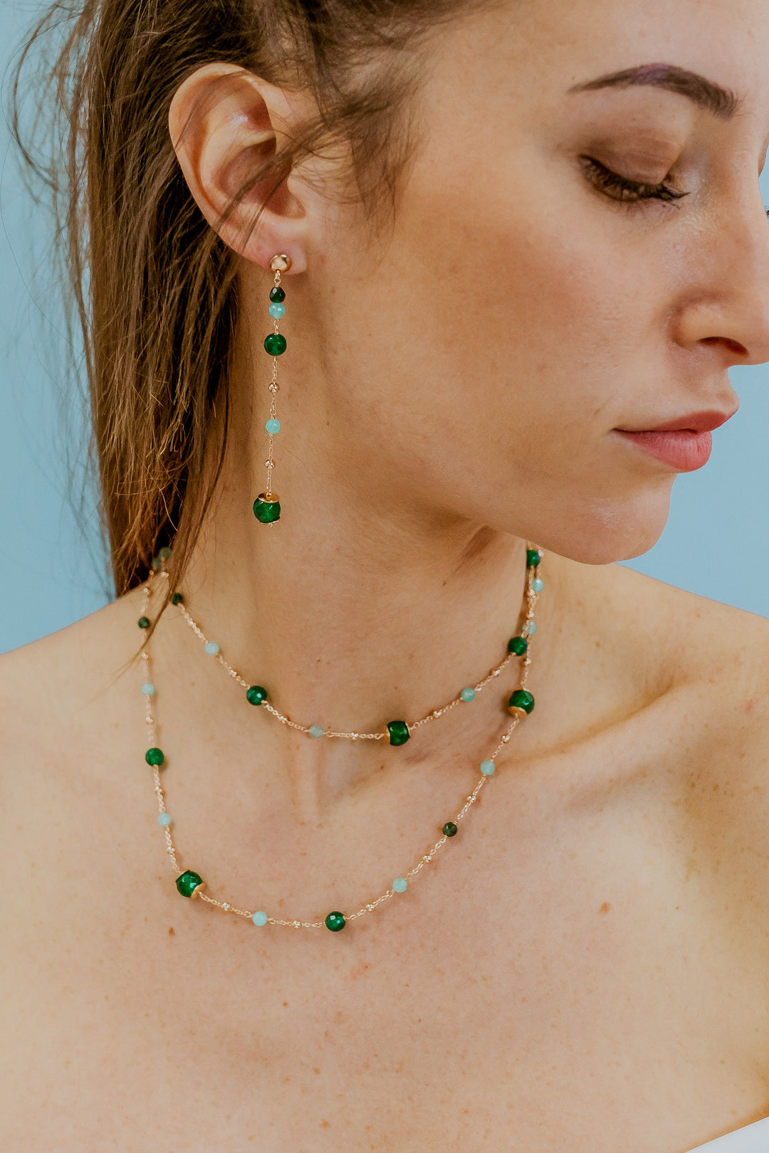 Comete-Ohrringe aus 925‰ Silber mit farbigem Achat, Jade und Quarz ORA220