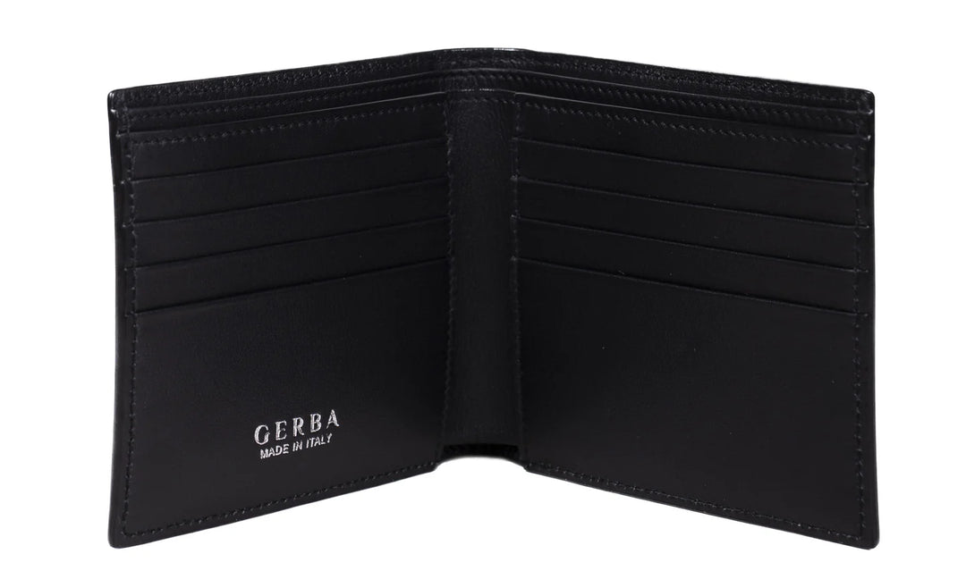 Portefeuille Gerba en cuir de veau pleine fleur et logo Gerba en argent 925 mesures 11x9 cm GB001 NOIR V