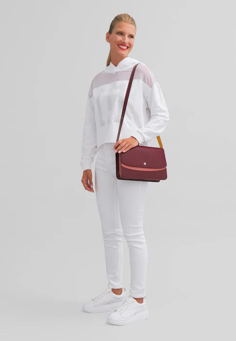 DUDU Damen-Umhängetasche aus Leder, hergestellt in Italien, großes, elegantes, starres Design mit Klappe, 3 Fächer