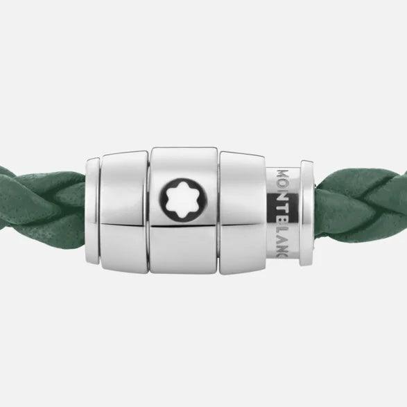 Montblanc-Stahlarmband mit 3-Ring-Verschluss und zinnfarbenem Leder, Größe S 13315060