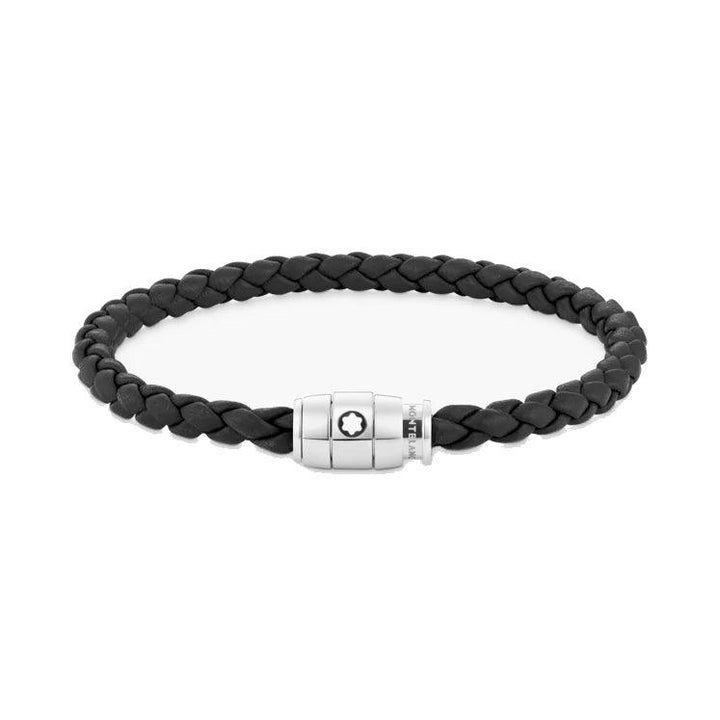 Montblanc black woven leather bracelet with 3 ring closure size M 13089663 - Capodagli 1937